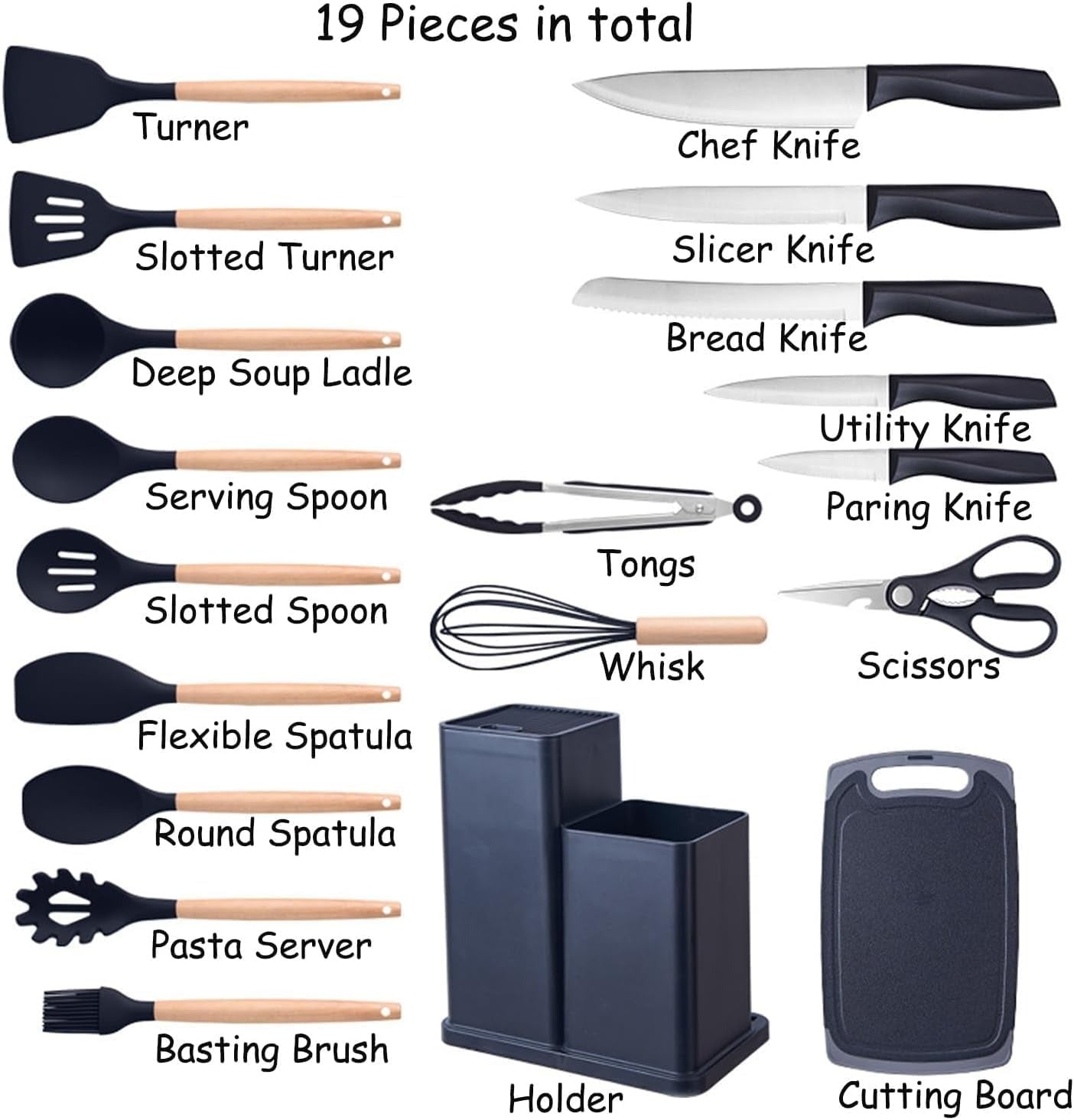 19 - Piece Kitchen Utensil & Knife Block Set - RELUX.STORE