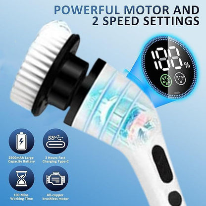 Powerful Electric Spin Scrubber | Cordless Cleaning Brush with 9 Heads | Dual-Speed, IPX7 Waterproof, Long Handle | Deep Clean for Bathroom, Tub, Tile.Tiktokshopbacktoschool