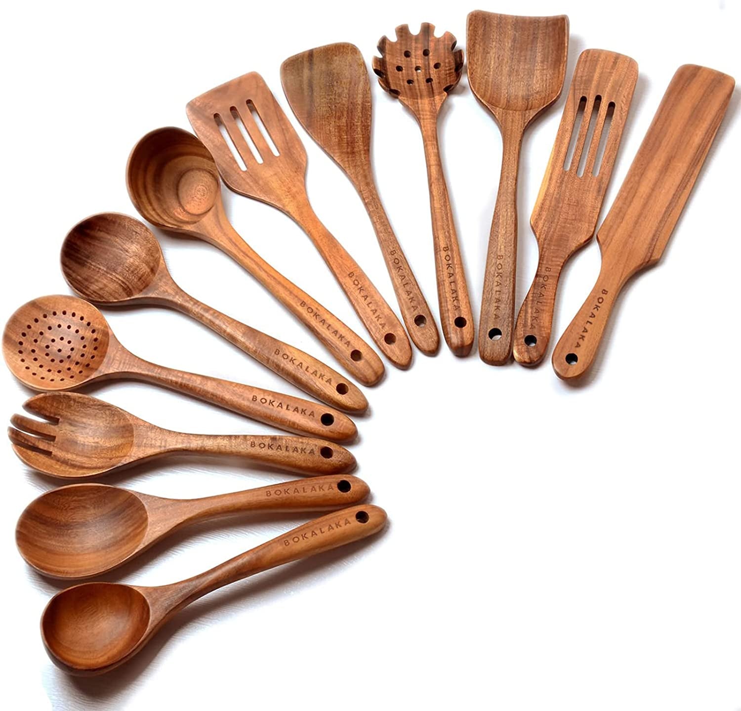 Teak Wooden Spoons for Cooking - 8Pcs Kitchen Utensils Set with Spatulas