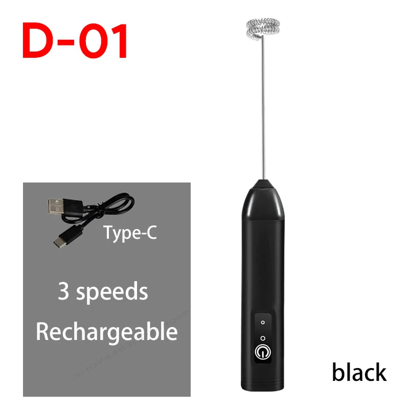 HOT Electric Milk Frother + Egg Beater Wireless Type-C Charging 3 Speeds Mini Handheld Foam Maker Coffee Whisk Cooking Tools