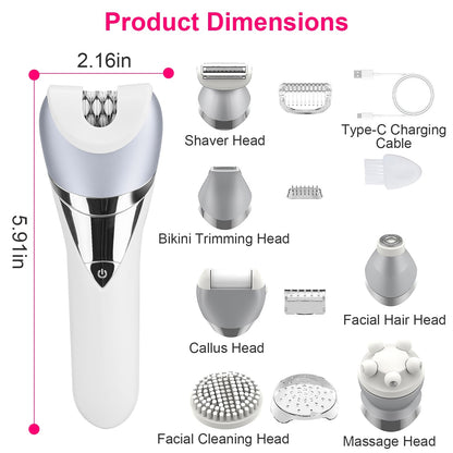 7 In 1 Electric Razor For Women Lady Hair Removal Epilators For Leg Face Arm Bikini Armpit Public Hairs IPX6 Wet And Dry Use Cordless Rechargeable Whole Body Trimmer And Shaver Kit