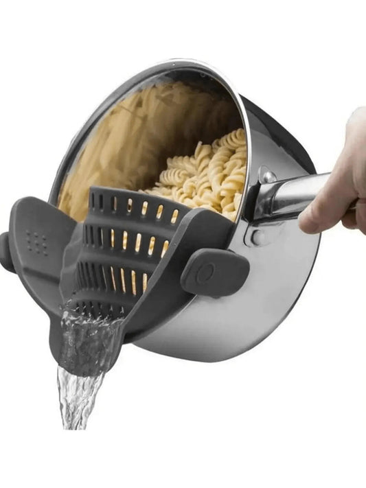 1pc Adjustable Silicone Clip - On Strainer for Pots, Pans, and Bowls - Handheld Drainer for Noodles, Pasta - RELUX.STORE