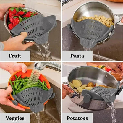 1pc Adjustable Silicone Clip - On Strainer for Pots, Pans, and Bowls - Handheld Drainer for Noodles, Pasta - RELUX.STORE