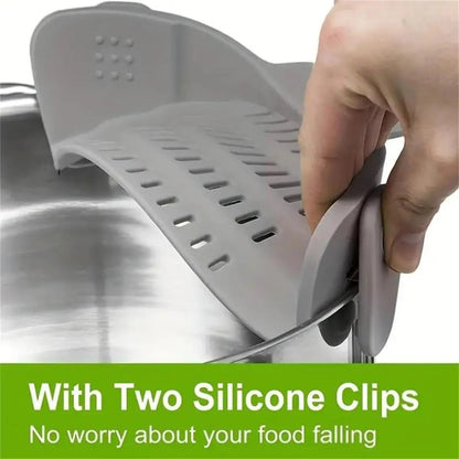 1pc Adjustable Silicone Clip - On Strainer for Pots, Pans, and Bowls - Handheld Drainer for Noodles, Pasta - RELUX.STORE