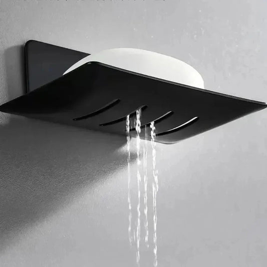 1pc Black carbon steel soap box, non perforated wall mounted bathroom soap box, bathroom soap holder, soap storage rack - RELUX.STORE