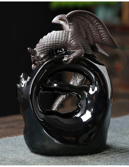 1pc Ceramic Vintage Dragon Backflow Incense Burner, Home Decor, Tabletop Decor, Home Aromatherapy Gift (Without Incense) - RELUX.STORE