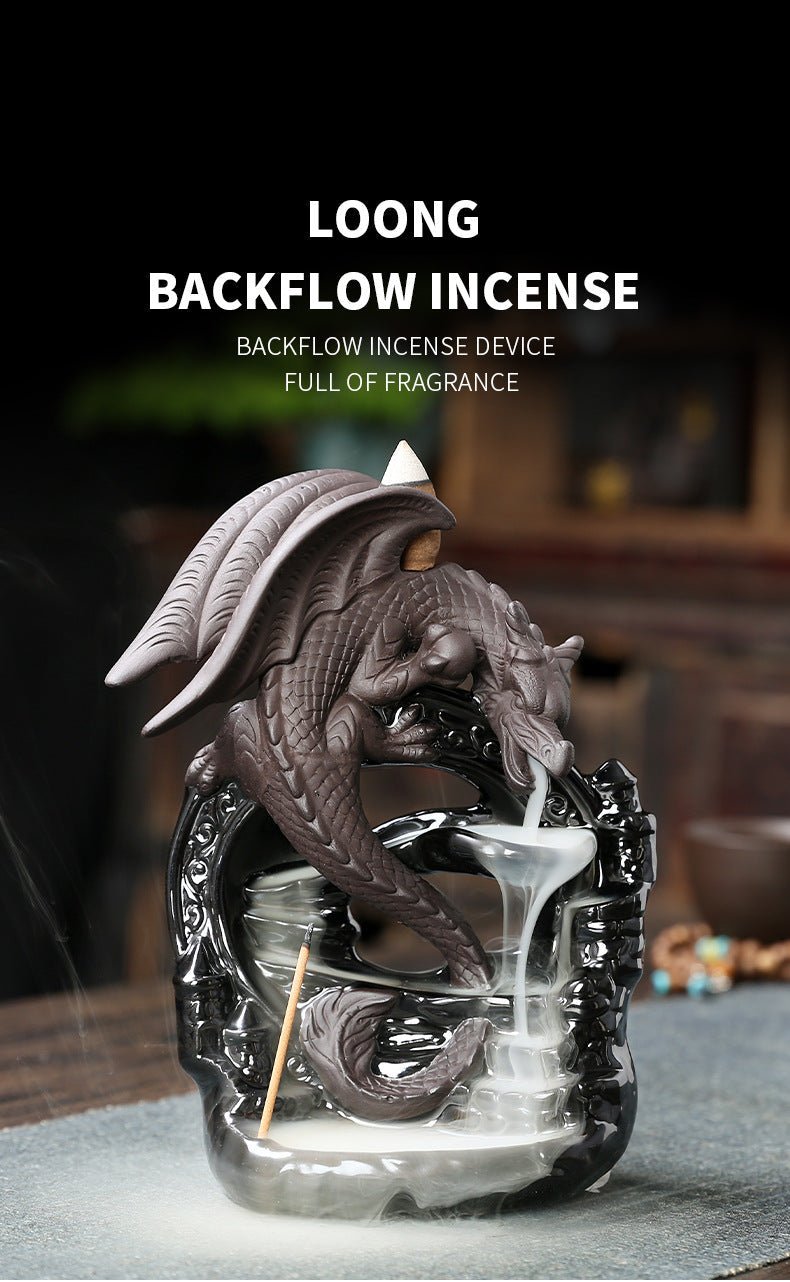 1pc Ceramic Vintage Dragon Backflow Incense Burner, Home Decor, Tabletop Decor, Home Aromatherapy Gift (Without Incense) - RELUX.STORE