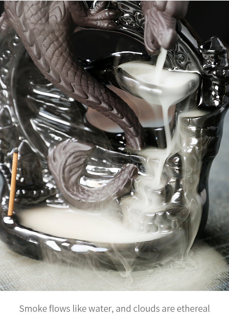 1pc Ceramic Vintage Dragon Backflow Incense Burner, Home Decor, Tabletop Decor, Home Aromatherapy Gift (Without Incense) - RELUX.STORE