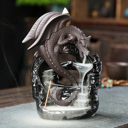 1pc Ceramic Vintage Dragon Backflow Incense Burner, Home Decor, Tabletop Decor, Home Aromatherapy Gift (Without Incense) - RELUX.STORE