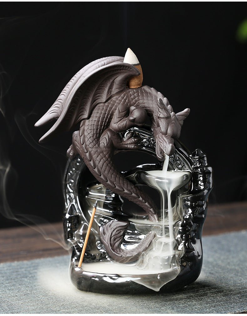 1pc Ceramic Vintage Dragon Backflow Incense Burner, Home Decor, Tabletop Decor, Home Aromatherapy Gift (Without Incense) - RELUX.STORE