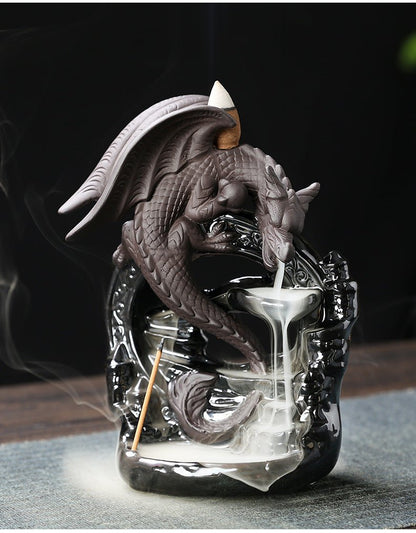 1pc Ceramic Vintage Dragon Backflow Incense Burner, Home Decor, Tabletop Decor, Home Aromatherapy Gift (Without Incense) - RELUX.STORE