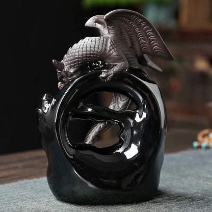 1pc Ceramic Vintage Dragon Backflow Incense Burner, Home Decor, Tabletop Decor, Home Aromatherapy Gift (Without Incense) - RELUX.STORE