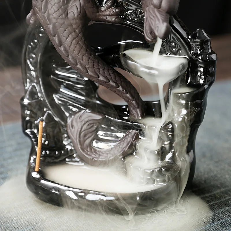 1pc Ceramic Vintage Dragon Backflow Incense Burner, Home Decor, Tabletop Decor, Home Aromatherapy Gift (Without Incense) - RELUX.STORE