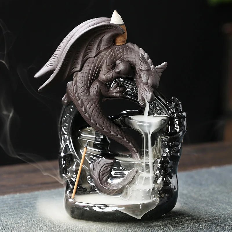 1pc Ceramic Vintage Dragon Backflow Incense Burner, Home Decor, Tabletop Decor, Home Aromatherapy Gift (Without Incense) - RELUX.STORE