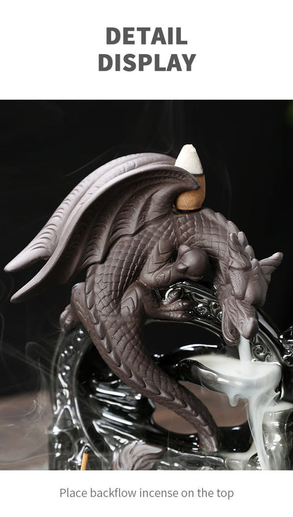 1pc Ceramic Vintage Dragon Backflow Incense Burner, Home Decor, Tabletop Decor, Home Aromatherapy Gift (Without Incense) - RELUX.STORE