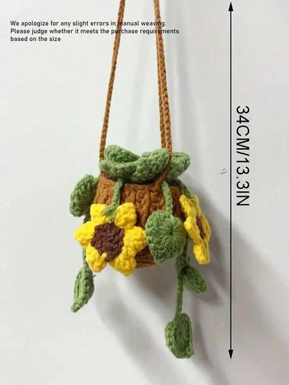 1pc Handmade Crocheted Green Radish Potted Plant Wool Ornament - Car Rearview Mirror Pendant / Car Hanging Decoration - RELUX.STORE