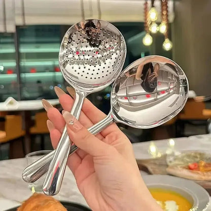 1Pc Stainless Steel Ladles For Serving Soup Rice Serving Spoon Drain Hole Heat Insulated Handle Kitchen Utensils For Daily Use - RELUX.STORE