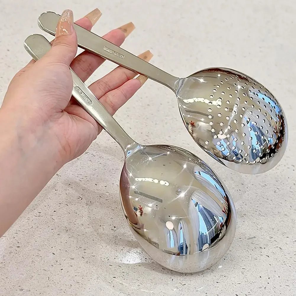 1Pc Stainless Steel Ladles For Serving Soup Rice Serving Spoon Drain Hole Heat Insulated Handle Kitchen Utensils For Daily Use - RELUX.STORE