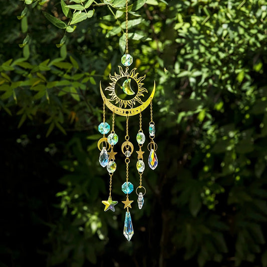 "1pc Star & Moon Wind Chime Pendant – Sun Catcher Garden Decoration, Handmade Cross - Border Craft Ornament" - RELUX.STORE