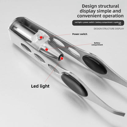 1pcs Hot Sales Portable Stainless Steel Button Cell Smart Design Eyebrow Hair Remove Tweezer with LED Light Makeup Tool - RELUX.STORE