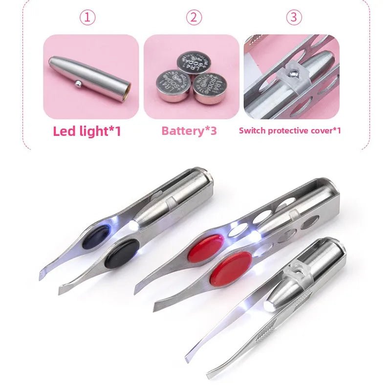 1pcs Hot Sales Portable Stainless Steel Button Cell Smart Design Eyebrow Hair Remove Tweezer with LED Light Makeup Tool - RELUX.STORE
