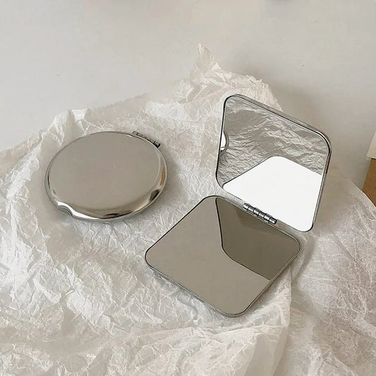 1pcs Portable Women Stainless Steel Makeup Mirror Hand Pocket Folded - Side Cosmetic Make Up Mirror Small Various Shapes - RELUX.STORE