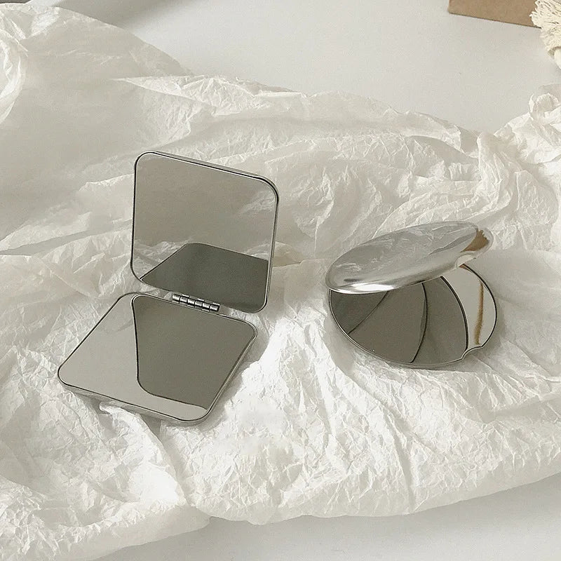 1pcs Portable Women Stainless Steel Makeup Mirror Hand Pocket Folded - Side Cosmetic Make Up Mirror Small Various Shapes - RELUX.STORE