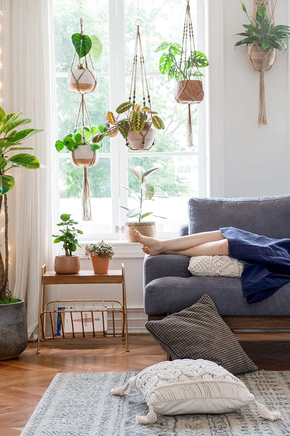 2 - Pack Macrame Plant Hangers 40” – Indoor & Outdoor Hanging Planter Basket, 4 - Leg Jute Rope Flower Pot Holder, Boho Home Decor (Brown) - RELUX.STORE