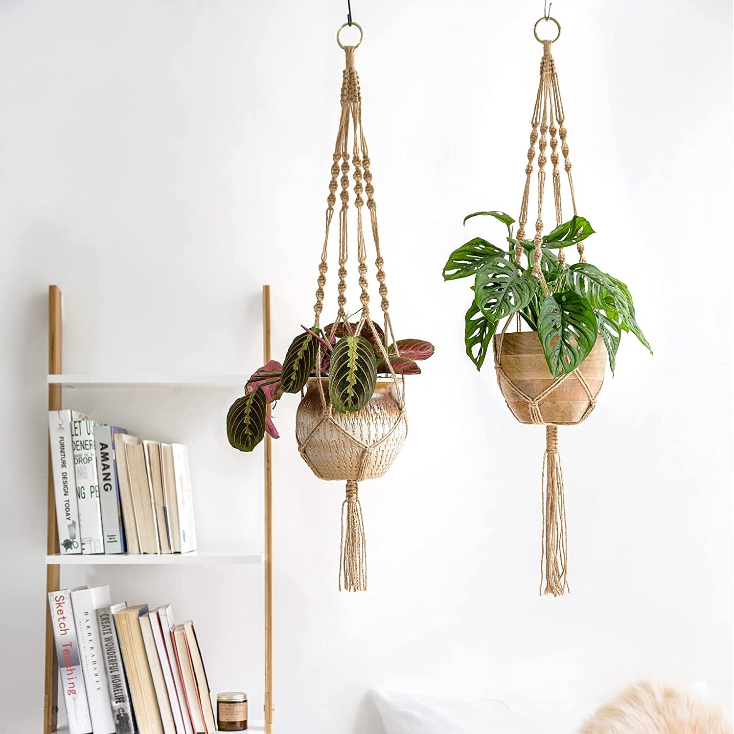 2 - Pack Macrame Plant Hangers 40” – Indoor & Outdoor Hanging Planter Basket, 4 - Leg Jute Rope Flower Pot Holder, Boho Home Decor (Brown) - RELUX.STORE