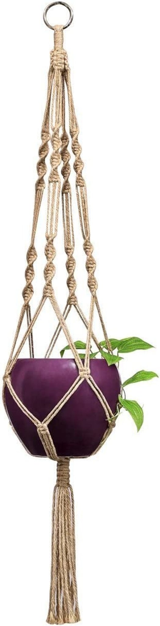 2 - Pack Macrame Plant Hangers 40” – Indoor & Outdoor Hanging Planter Basket, 4 - Leg Jute Rope Flower Pot Holder, Boho Home Decor (Brown) - RELUX.STORE