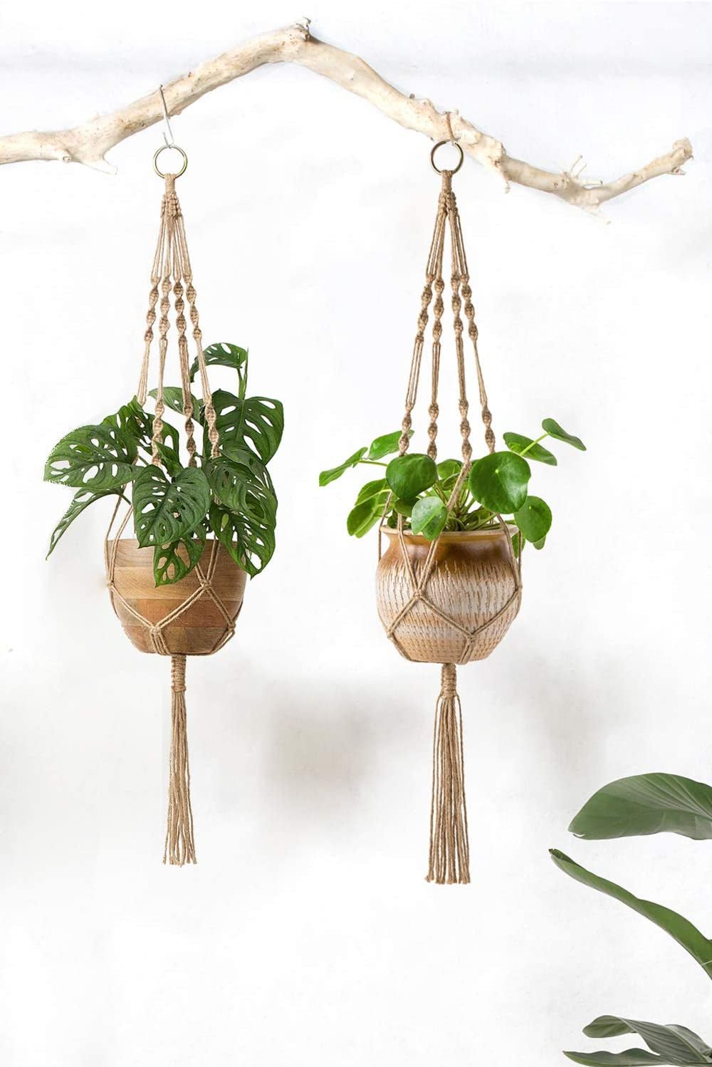 2 - Pack Macrame Plant Hangers 40” – Indoor & Outdoor Hanging Planter Basket, 4 - Leg Jute Rope Flower Pot Holder, Boho Home Decor (Brown) - RELUX.STORE