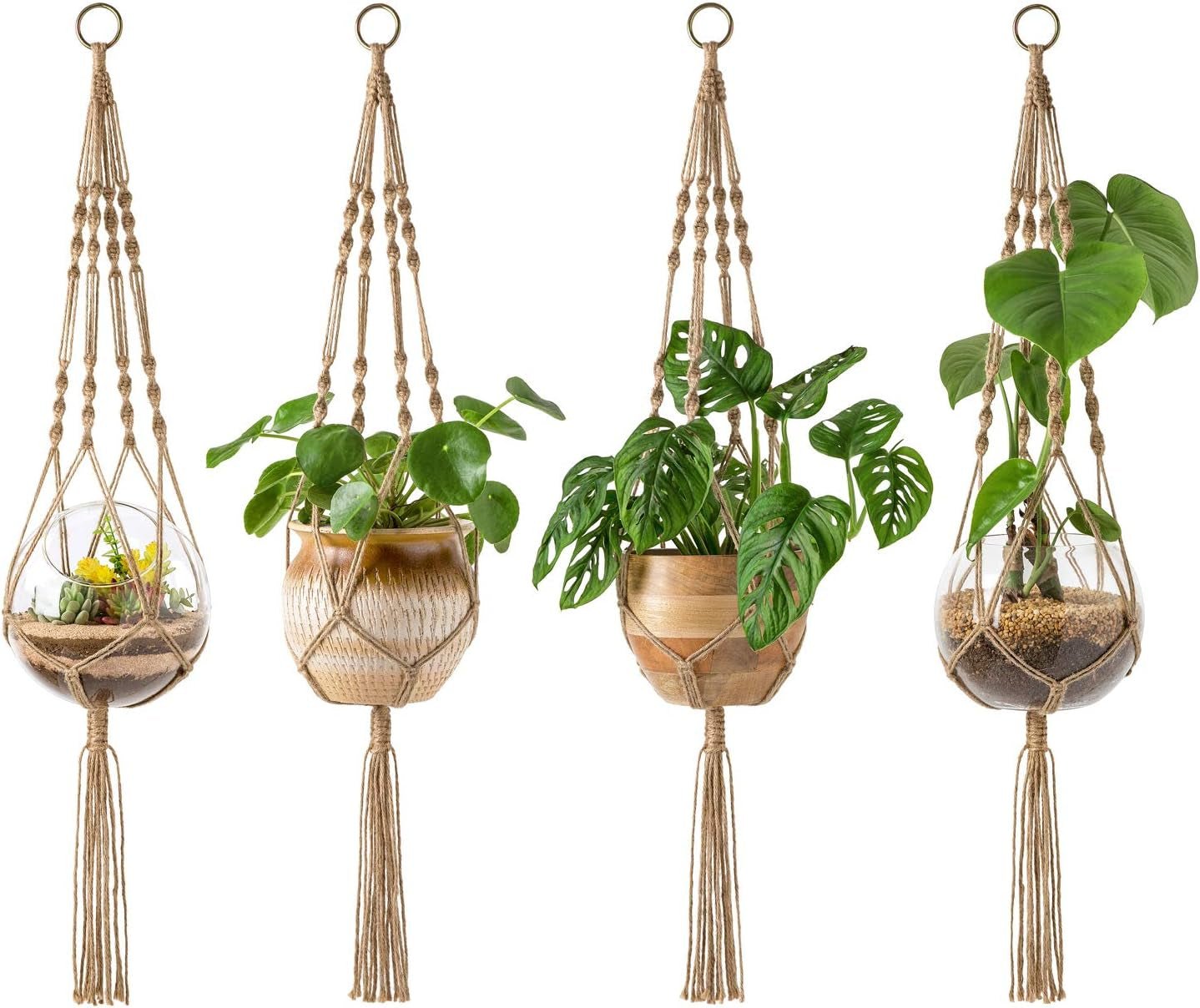2 - Pack Macrame Plant Hangers 40” – Indoor & Outdoor Hanging Planter Basket, 4 - Leg Jute Rope Flower Pot Holder, Boho Home Decor (Brown) - RELUX.STORE