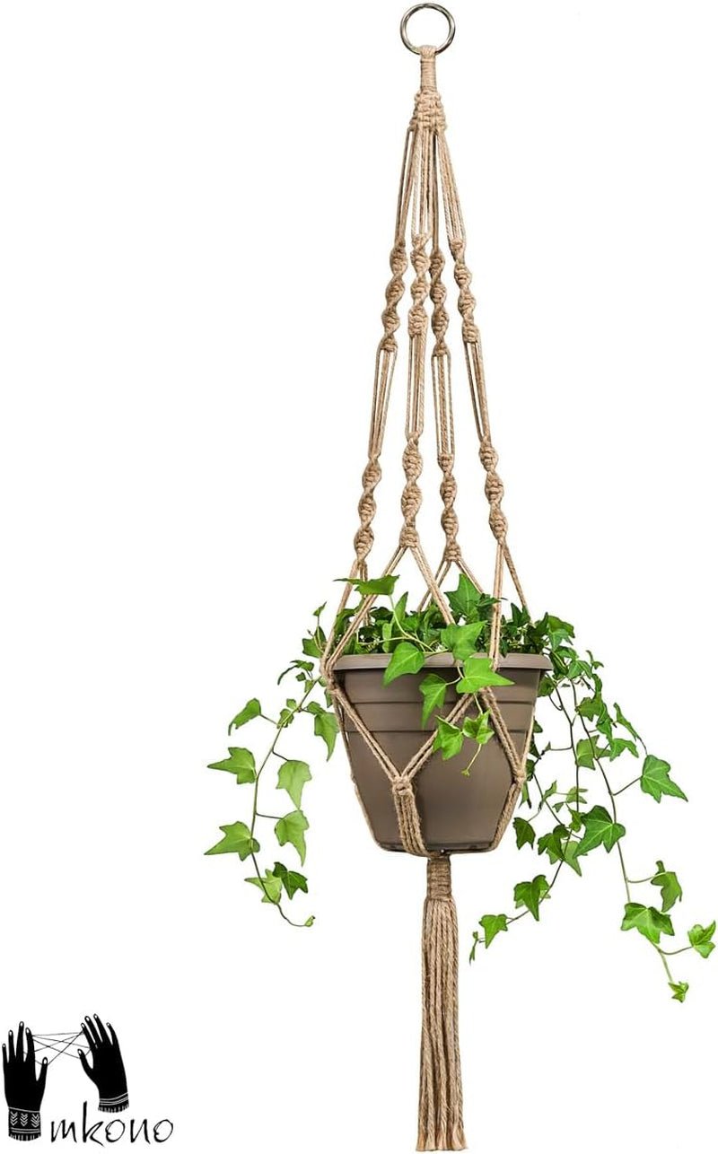 2 - Pack Macrame Plant Hangers 40” – Indoor & Outdoor Hanging Planter Basket, 4 - Leg Jute Rope Flower Pot Holder, Boho Home Decor (Brown) - RELUX.STORE