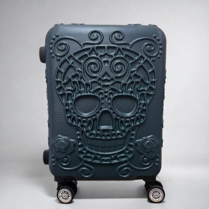 20 inc Black Skull Cabin Rolling Luggage Carry On Size Spinner Hardside Trolley Suitcase On Wheels - RELUX.STORE20 inc Black Skull Cabin Rolling Luggage Carry On Size Spinner Hardside Trolley Suitcase On Wheels