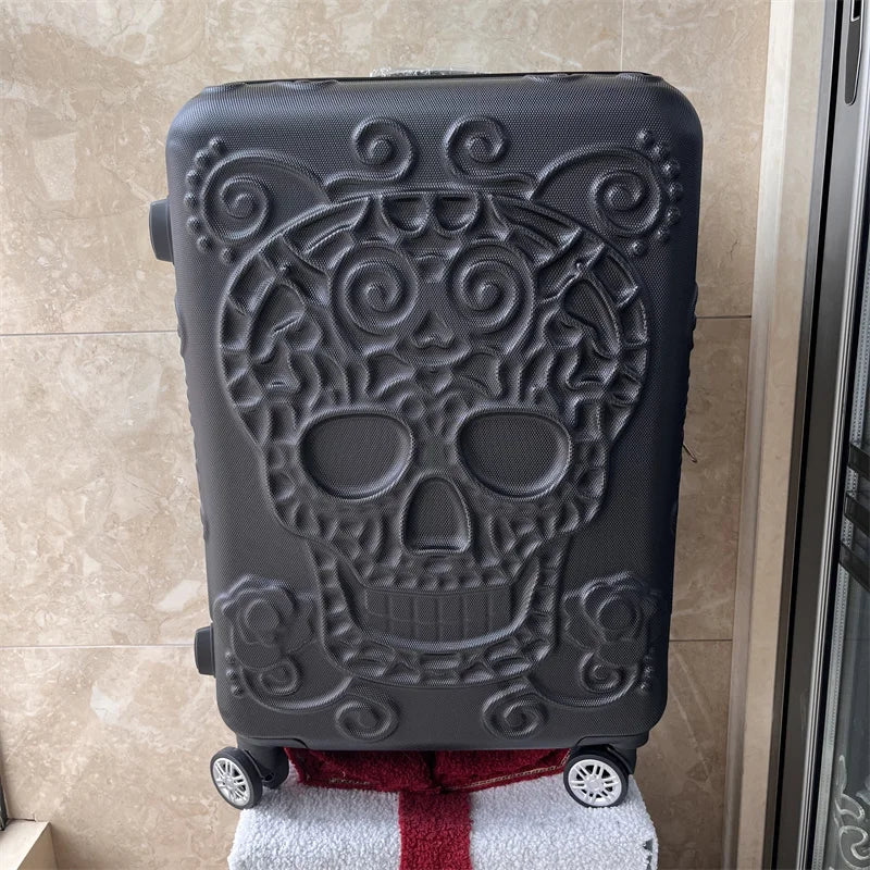 20 inc Black Skull Cabin Rolling Luggage Carry On Size Spinner Hardside Trolley Suitcase On Wheels - RELUX.STORE20 inc Black Skull Cabin Rolling Luggage Carry On Size Spinner Hardside Trolley Suitcase On Wheels