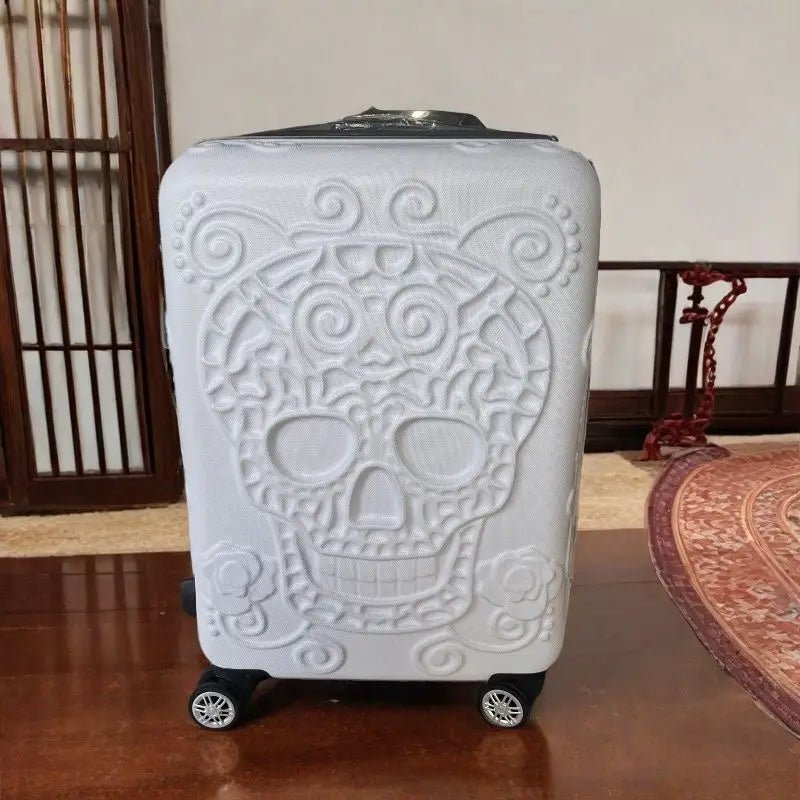 20 inc Black Skull Cabin Rolling Luggage Carry On Size Spinner Hardside Trolley Suitcase On Wheels - RELUX.STORE20 inc Black Skull Cabin Rolling Luggage Carry On Size Spinner Hardside Trolley Suitcase On Wheels