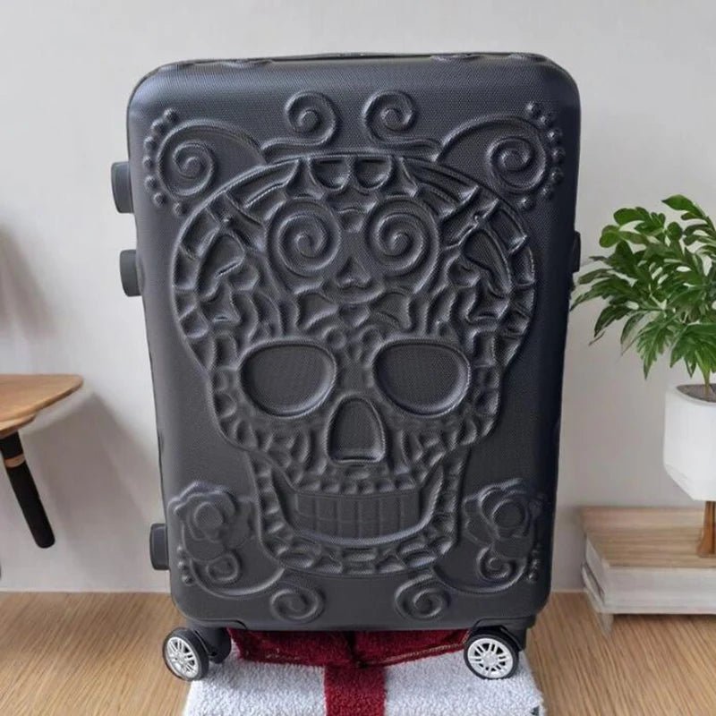 20 inc Black Skull Cabin Rolling Luggage Carry On Size Spinner Hardside Trolley Suitcase On Wheels - RELUX.STORE20 inc Black Skull Cabin Rolling Luggage Carry On Size Spinner Hardside Trolley Suitcase On Wheels
