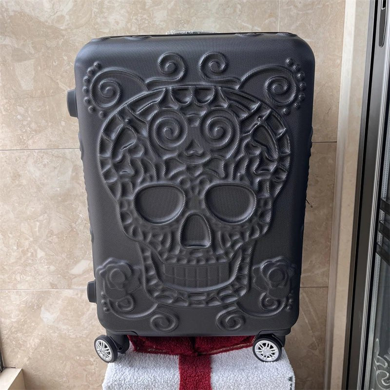 20 inc Black Skull Cabin Rolling Luggage Carry On Size Spinner Hardside Trolley Suitcase On Wheels - RELUX.STORE20 inc Black Skull Cabin Rolling Luggage Carry On Size Spinner Hardside Trolley Suitcase On Wheels