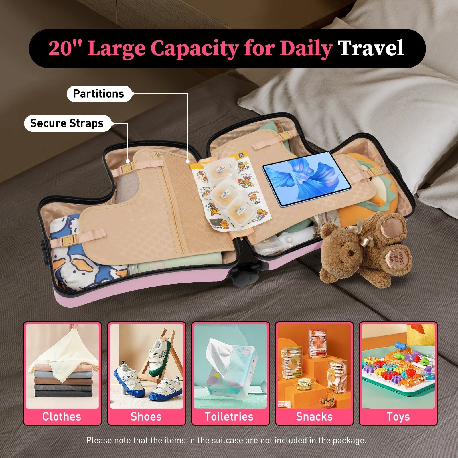20" Kid's Ride - on Travel Suitcase,Rolling Luggage with Wheels Carry Trolley Luggage with Password Lock for Children's Day Gift - RELUX.STORE20" Kid's Ride - on Travel Suitcase,Rolling Luggage with Wheels Carry Trolley Luggage with Password Lock for Children's Day Gift