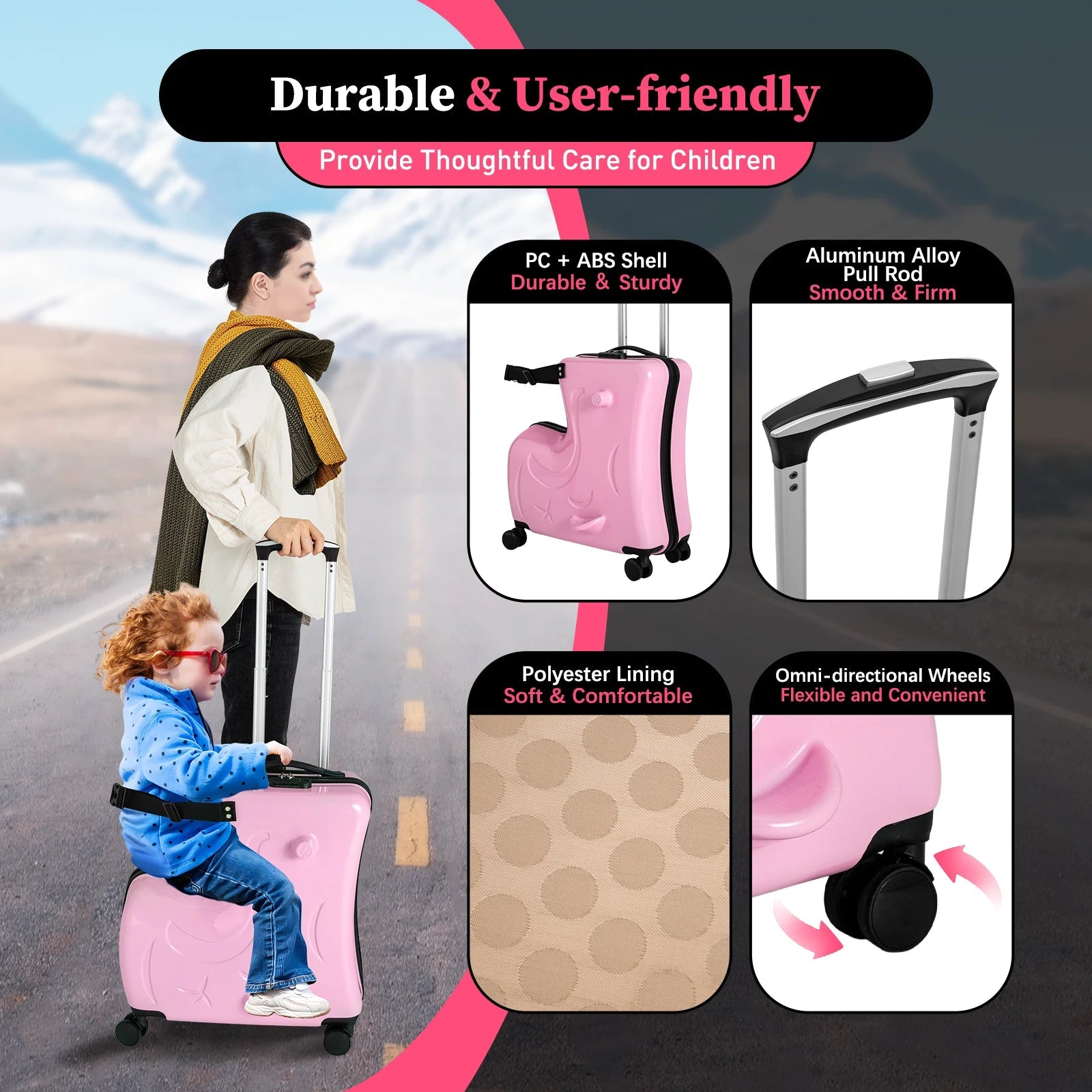 20" Kid's Ride - on Travel Suitcase,Rolling Luggage with Wheels Carry Trolley Luggage with Password Lock for Children's Day Gift - RELUX.STORE20" Kid's Ride - on Travel Suitcase,Rolling Luggage with Wheels Carry Trolley Luggage with Password Lock for Children's Day Gift