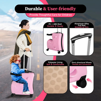 20" Kid's Ride - on Travel Suitcase,Rolling Luggage with Wheels Carry Trolley Luggage with Password Lock for Children's Day Gift - RELUX.STORE20" Kid's Ride - on Travel Suitcase,Rolling Luggage with Wheels Carry Trolley Luggage with Password Lock for Children's Day Gift