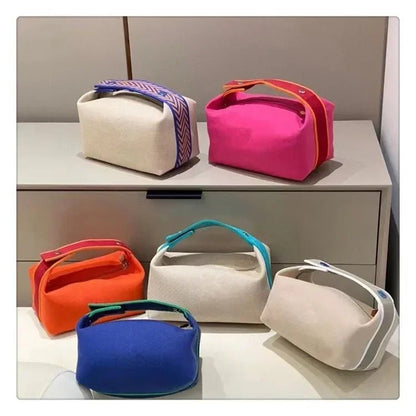2024 New Large Capacity Canva Makeup Bag Soft Texture Fashionable Women's Shoulder Bag Color Blocking Handbag From China - RELUX.STORE