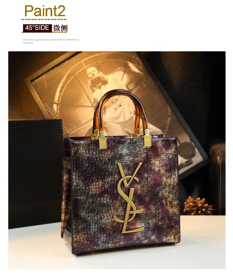 2025 New Arrival All - match Crocodile Pattern Atmospheric Middle - aged Women's Bag Large Capacity Portable Tote Bag Handbags - RELUX.STORE