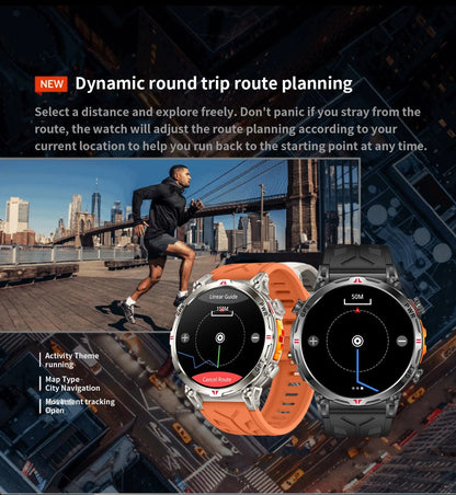 2025 New Military AMOLED HD SmartWatch 650Mah Battery GPS Compass 5ATM Waterproof Tactics 100+ Sport BT call Smart Watch For Men - RELUX.STORE