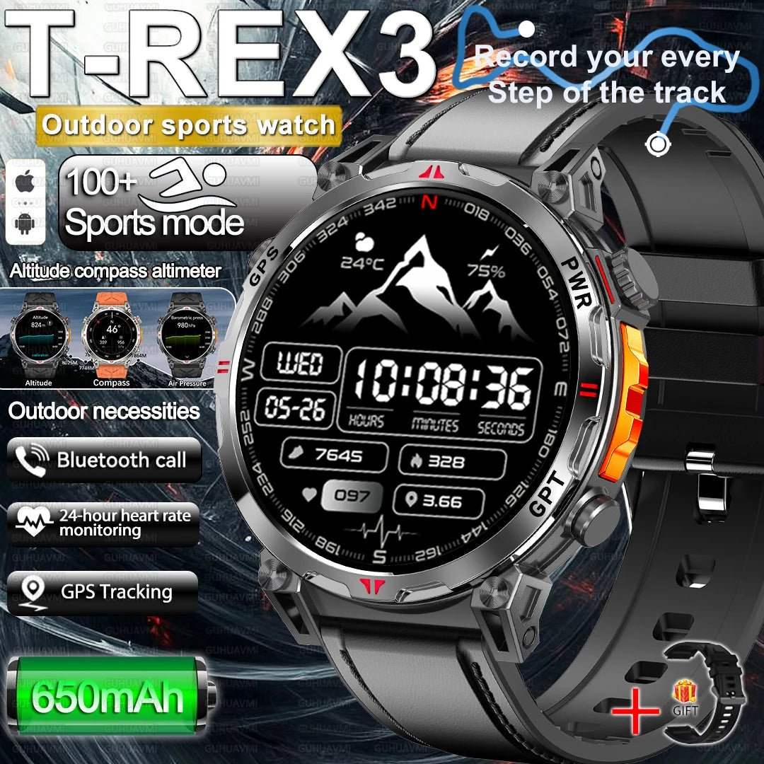 2025 New Military AMOLED HD SmartWatch 650Mah Battery GPS Compass 5ATM Waterproof Tactics 100+ Sport BT call Smart Watch For Men - RELUX.STORE