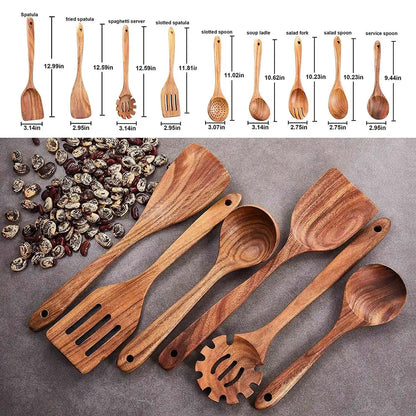 2025+Wooden Kitchen Utensils Set,9 Pcs Wooden Spoons for Cooking,Wooden Cooking Utensils,Wooden Spoons for Non - Stick Pan - RELUX.STORE