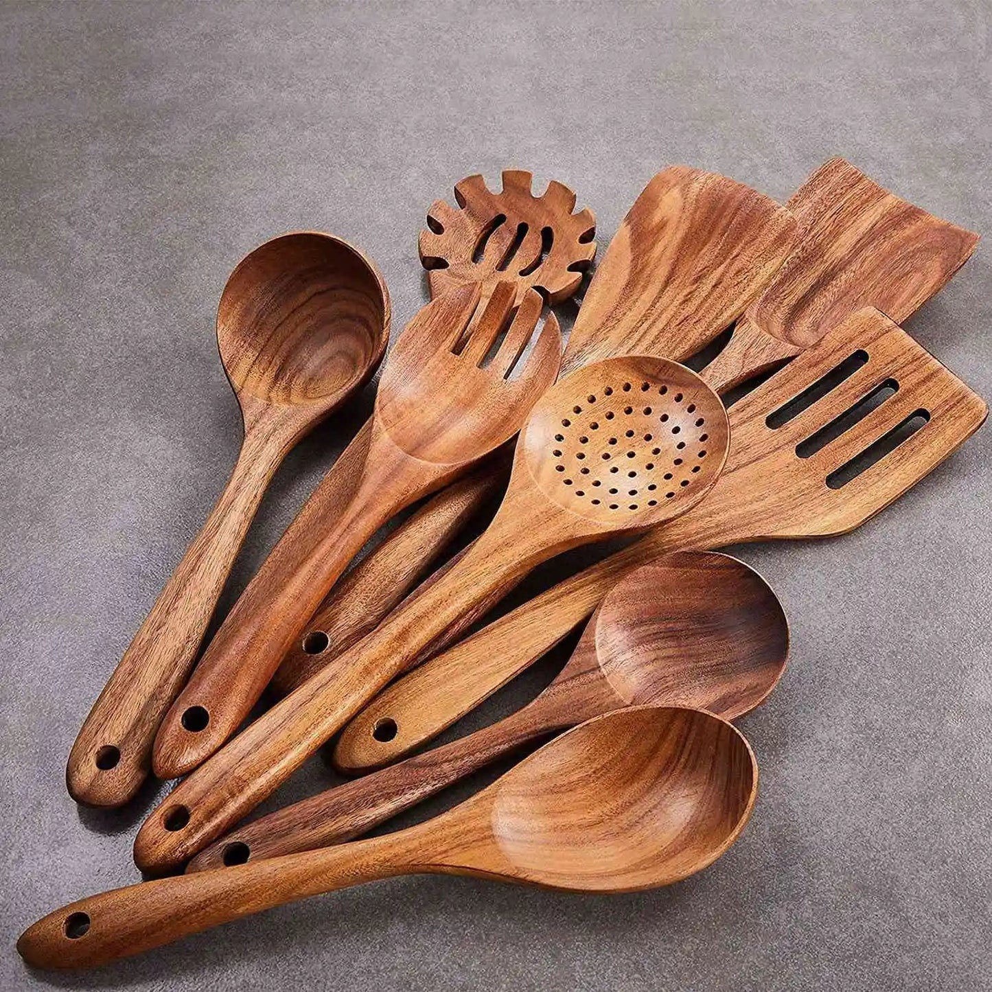 2025+Wooden Kitchen Utensils Set,9 Pcs Wooden Spoons for Cooking,Wooden Cooking Utensils,Wooden Spoons for Non - Stick Pan - RELUX.STORE