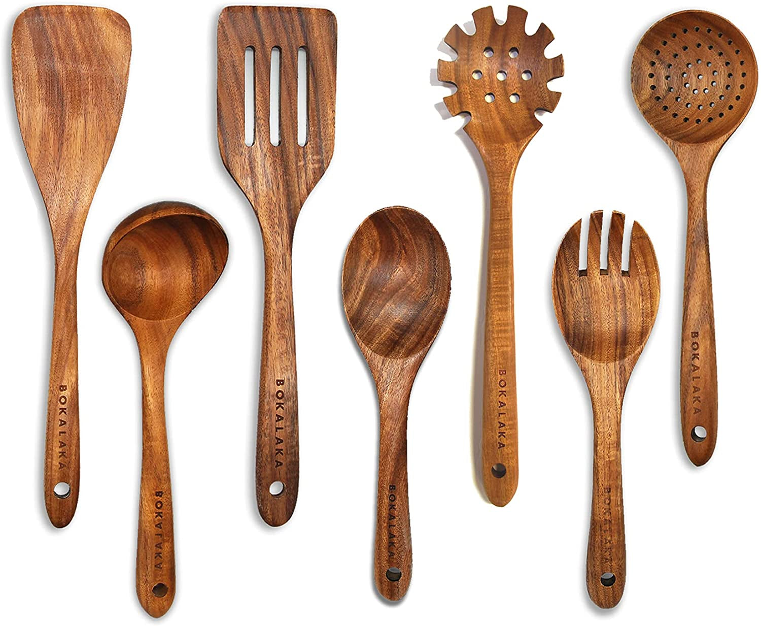 Teak Wooden Spoons for Cooking - 8Pcs Kitchen Utensils Set with Spatulas