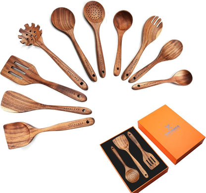 Teak Wooden Spoons for Cooking - 8Pcs Kitchen Utensils Set with Spatulas