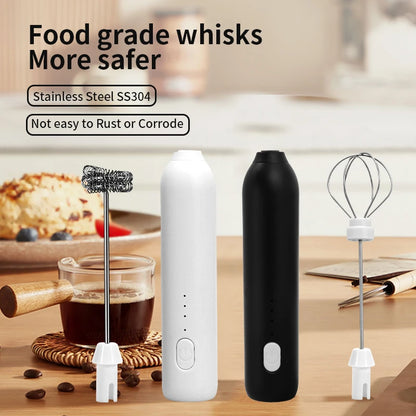 HOT Electric Milk Frother + Egg Beater Wireless Type-C Charging 3 Speeds Mini Handheld Foam Maker Coffee Whisk Cooking Tools